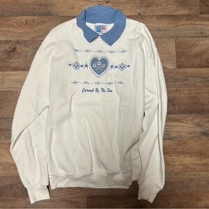 carmel by the sea white collared womens embroidered crewneck (vintage)